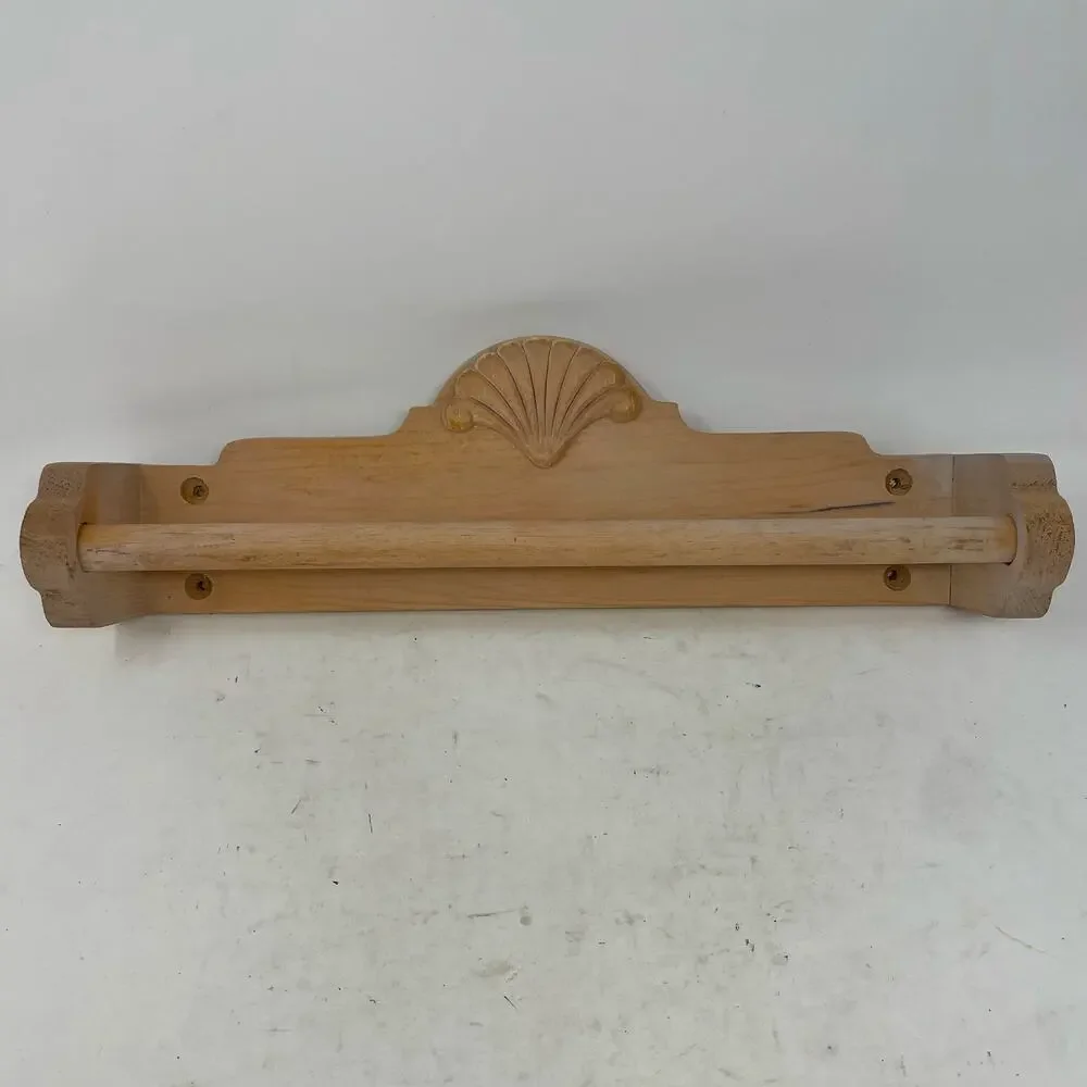 Vintage 1990s Wooden Towel Bar Seashell Fan Chalk Paint